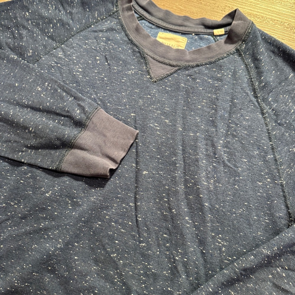 Billy Reid Sweatshirt Mens Large Blue Speckled Cotton‎ Crewneck Pullover Shirt